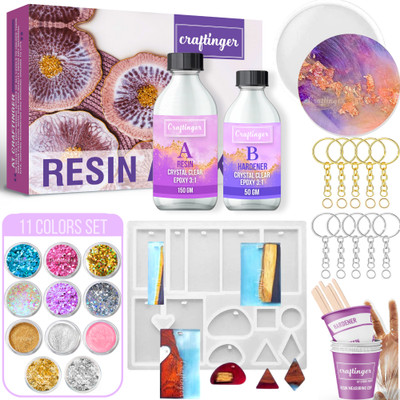 Craftinger Diy Resin Keychain Making Kit With Crystal Clear Epoxy Moulds Art Craft