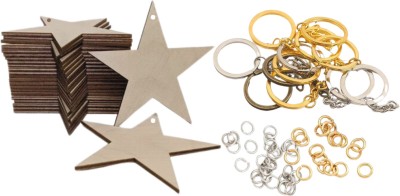 R H lifestyle Star Mdf Hole DIY Keychain Painting MDF Cutout With Keyring & Jumpring 20 Pc