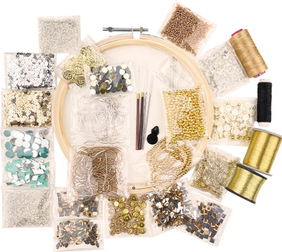 Qroof Aari Work Materials Kit Combo Pack Set of Maggam Golden Kit