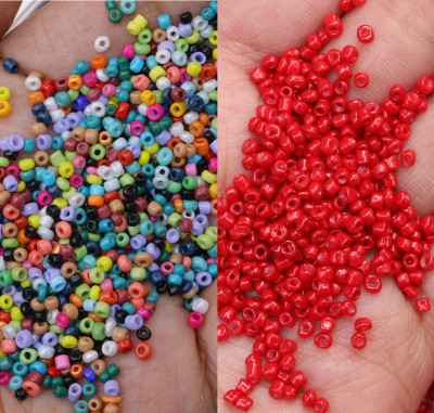 Store_of_arts (pp creations) Combo of 2mm Multicolur & Red seed Glass Beads, Pack of 2 (50gm each)