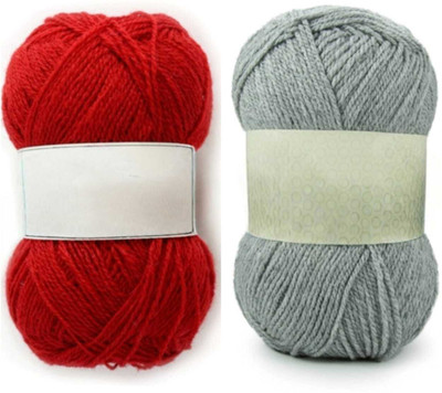 Waaome ® Red And Grey Wool 200 Gram 100x2 Hand Knitting Art Craft Soft Yarn(WA123)