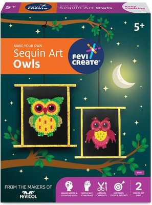 Fevicreate Make Your Own Sequin Art Owl Learning Craft and DIY Kit for Kids