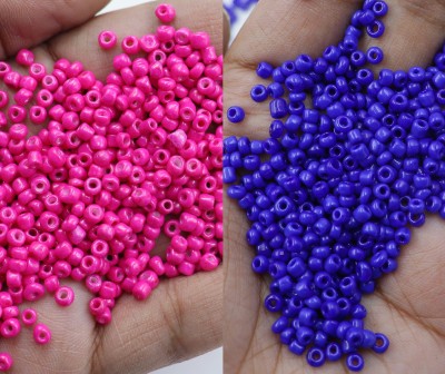 Store_of_arts (pp creations) Combo of 3mm Rani Pink & Blue Glass Beads, Pack of 2 (50gm each)