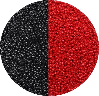 Store_of_arts (pp creations) Combo of Black and Tomato Red Glass Beads of 2mm, Pack of 2 (50gm each)
