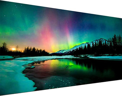 HASTHIP 5D Diamond Painting Kit Aurora Lake Diamond Painting Kits for Adults Canvas 15.7 inch x 27.5 inch Painting(Without Frame)