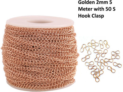 Sharum Crafts Chain for Craft DIY Making Purpose Golden Color (5 Meter, 2MM)&50 S Hook Clasp