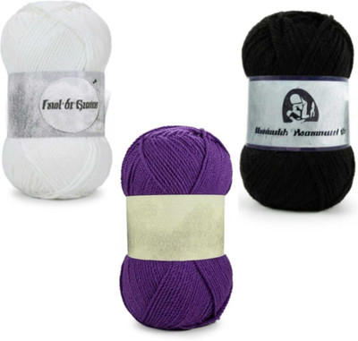 Waaome White,Purple & Black Wool 300 Gram 100×3 Hand Kniting Art Craft Soft Yarn(WA187)
