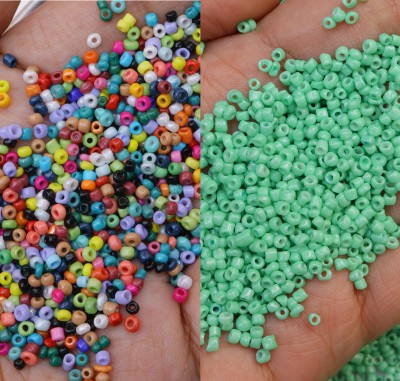 Store_of_arts (pp creations) Combo of 2mm Multicolur & green seed Glass Beads, Pack of 2 (50gm each)