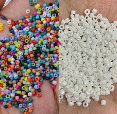 Store_of_arts (pp creations) Combo of 2mm Multicolur & White seed Glass Beads, Pack of 2 (50gm each)