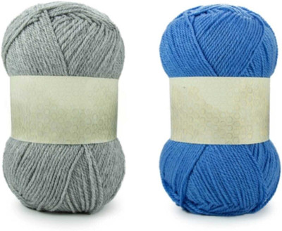 Waaome ® Grey And Sky Blue Wool 200 Gram 100x2 Hand Knitting Art Craft Soft Yarn (WA70)