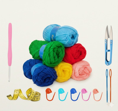 daily buy Knitting & Crochet Kit for DIY Craft (6 Yarn Balls + Tools)