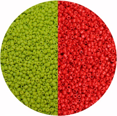 Store_of_arts (pp creations) Combo of 2mm cosco green & Red Glass Beads, Pack of 2 (50gm each)