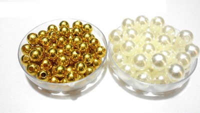 De-Ultimate Pack of 200 Gram (300 Pcs Approx) 12mm Golden & White Moti Ball Pearl Craft Bead
