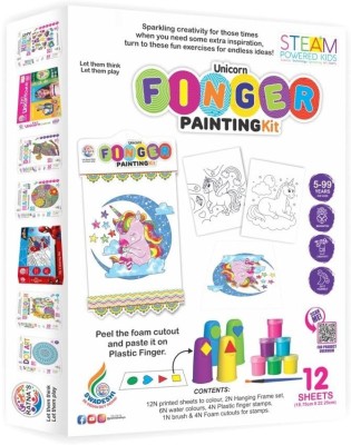 Game Phactory Unicorn Finger Painting Kit Non Toxic Colour Plastic Fingers & Printed Sheets