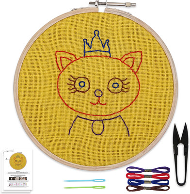 picknMAKE Kids DIY Embroidery Kit for Beginners - Craft Kit with all Materials (Cat)