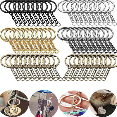 DIY Crafts 5 Pcs, Split Key Ring with Chain Set, Metal Flat Keychain With Open Jump Rings Key Chain