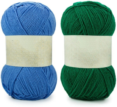 Waaome ® Sky Blue And Green Wool 200 Gram 100x2 Hand Knitting Art Craft Soft Yarn(WA52)