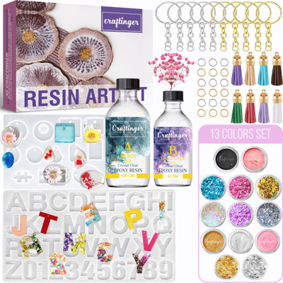 Craftinger Resin Art Alphabet Keychain & Pedent Making Kit with 200gm Resin & Mould,Tassels
