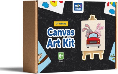 Minileaves Mini Canvas DIY Art & Craft Paint Kit for Beginner with paints and brush for 4+