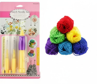 KHUSHA CREATIONS Punch Needle Embroidery Starter Kit with 6 Vibrant Wool Yarn | DIY Craft