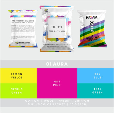 KADAM Tie Dye Sachets Multicolour Combo 1: Aura | Tie Dye up to 10 t-Shirts