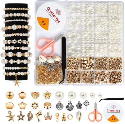 Verilux 1200 Pcs Pearl Beads Gold Spacer Beads Set with String Charms for DIY Jewelry