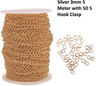 Sharum Crafts Chain for Craft DIY Making Purpose Golden Color (5 Meter, 3MM)&50 S Hook Clasp