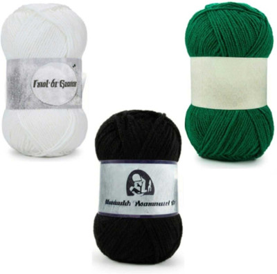 Waaome White,Black & Green Wool 300 Gram 100×3 Hand Knitting Art Craft Soft Yarn(WA204)