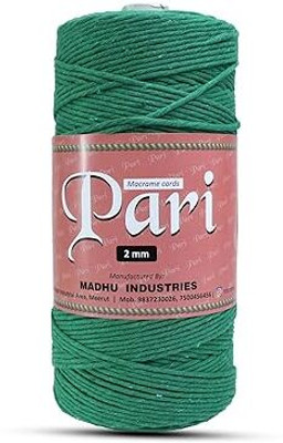 Macrame Cords Pari Thread | 2mm Single Strand | Green | 350-400 Metres | 1kg Spool | Cotton