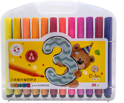 Pulsbery Washable Watercolor Pens Set-24 Pcs Sketch Coloring Kit Kids For Drawing