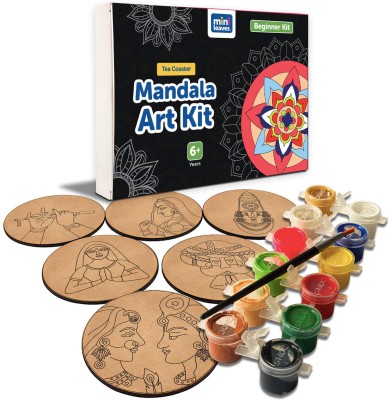 Minileaves Wooden DIY Mandala Beginner Tea Coasters Paint Art and Craft Kit 9+ Yr Set of 6