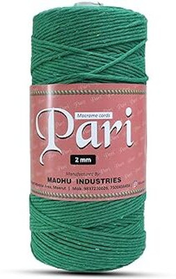 Macrame Cords Pari Dori Thread | 2mm Single Strand | Green | 350-400 Metres | 1kg Spool