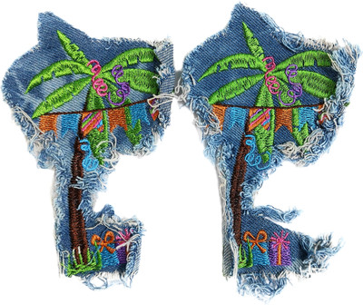 90 Degree Jeans Denim Embroidery Cloth Stitching Patches Sticker Applique Coconut Tree
