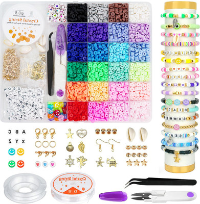 sannidhi 6000Pcs Clay Beads for Bracelet Making 24 Color Flat Polymer Beads Letter Beads