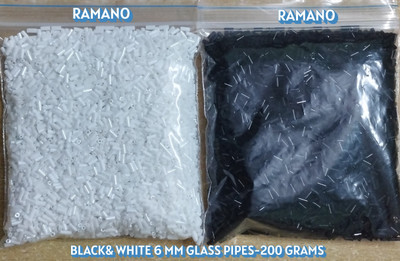 RAMANO MILKY WHITE+BLACK COLOR 6 MM GLASS PIPE FOR ART CRAFT 200 GMS