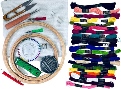 KHUSHA CREATIONS Embroidery Hoop Threads & Materials Starter Kit/Cross Stitch Hand Embroidery Kit