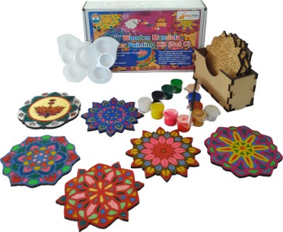 StepsToDo DIY Wooden Mandalas Paint Kit C | DIY Mandala Coaster Wooden Craft Painting Kit