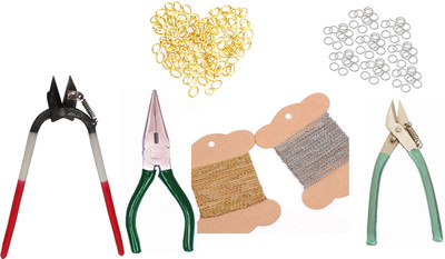 Sharum Crafts Sitara Silver/Golden 5 Mtr + Flat Nose, Cutter & Side Cutter Spring Plier