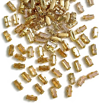 Embroiderymaterial Light Gold Sew on Crystal Glass Stone for Craft & Jewellery Making (3*7 MM)