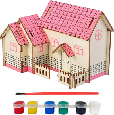 Gold Leaf DIY Purple House 3D Wooden Puzzle – Educational Paint & Build Craft Kit for Kids