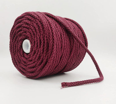 Bobbiny 4MM Knitted Braided Cotton Cord/Dori Thread for Macrame 100 Meters Maroon.