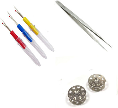 Sharum Crafts 3 Items Combo : 3 Seam Ripper, 2 Bobbin, Tweezer