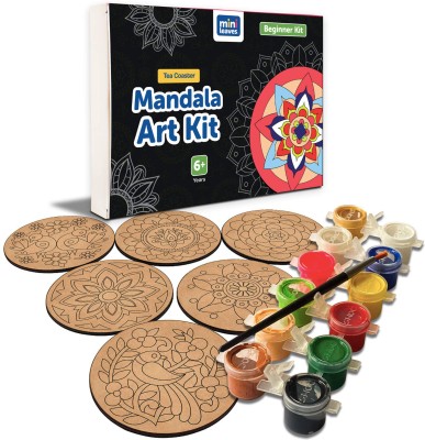 Minileaves Wooden DIY Mandala Beginner Tea Coasters Paint Art and Craft Kit 9+ Set of 6