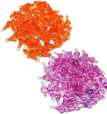 PUSHPA CREATION GADA Beads (LATKAN)Plastic orange and Dark pink Colour for Making Macrame Jhula, Macrame Toran, Macrame Jhumar, Bracelate, Necklace, Macking Other Crafting Designs 2 Colour 50+50=100 pices