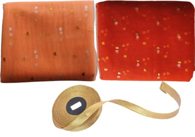 Upyukat Orange and Peach Dotted Net Fabric 5 meters each with a golden ribbon roll