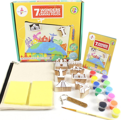 Kalakaram DIY Block Print Pouch Kit – Paint & Create 7 Wonders Pouch
