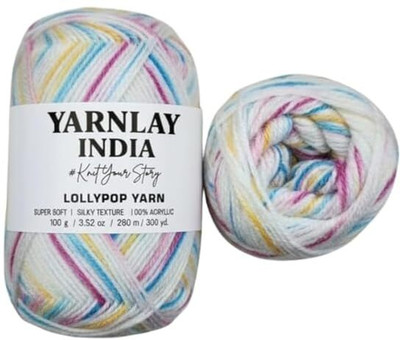 YARNLAY INDIA Lollipop Acrylic Yarn – 100g / 320m – Soft Knitting Yarn for Scarves & Caps