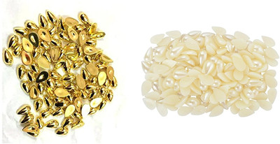 AAASAH Drop Shape Golden Stone and Pearl Drops Half Beads pastable 400 Pcs 200 Pcs Each