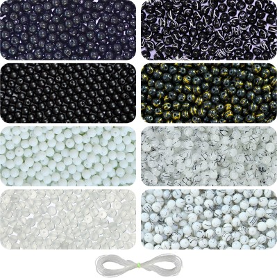 REGLET 280 Pcs Black & White Glass Beads for Jewellery Making - Bracelet Necklace Kit