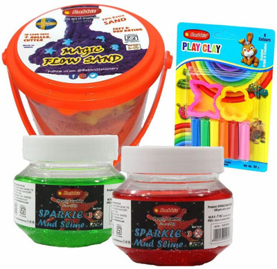 Rabbit Play Card+Magic Flow Sand 500gm+2 Sparkle Mud Slime